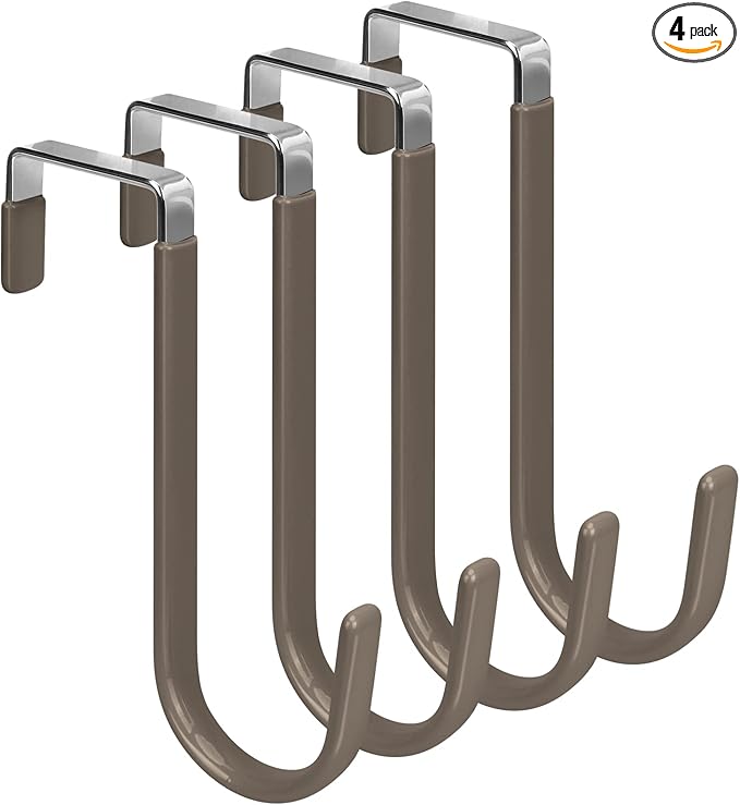 FYY Over the Door Hooks, 4 Pack Door Hangers Hooks with Rubber Prevent Scratches Heavy Duty Organizer Hooks for Living Room, Bathroom, Bedroom Hanging Clothes, Towels, Hats, Coats, Bags Brown