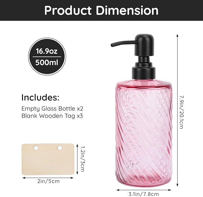 Segbeauty Soap Dispenser Set, 2 Pack Refillable Glass Soap Dispenser with Stainless Steel Pump, 500ml Empty Shampoo and Conditioner Bottles for Bathroom and Kitchen Farmhouse Decor