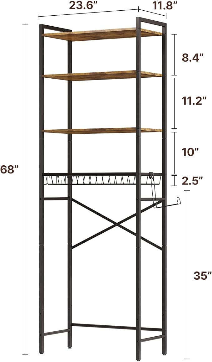 Gizoon Over-The-Toilet Storage Rack with Adjustable Shelf and Basket, 4-Tier Freestanding Space Saver Bathroom Shelves Above Toilet for Room