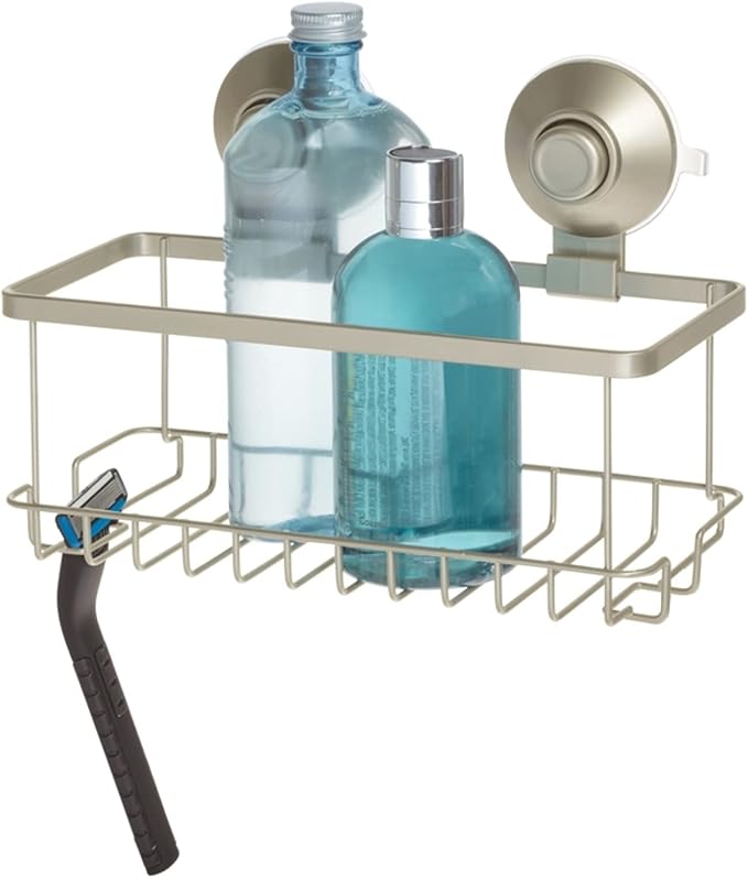 iDesign Push-Lock Suction Shower Basket for Bathroom Storage - Satin