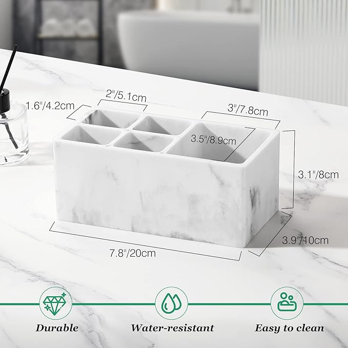 Luxspire Toothbrush Holder for Bathroom, 5 Slots Bathroom Counter Organizer Marble Toothbrush and Toothpaste Holder, Accessories for Restroom Bathroom - Gravel White