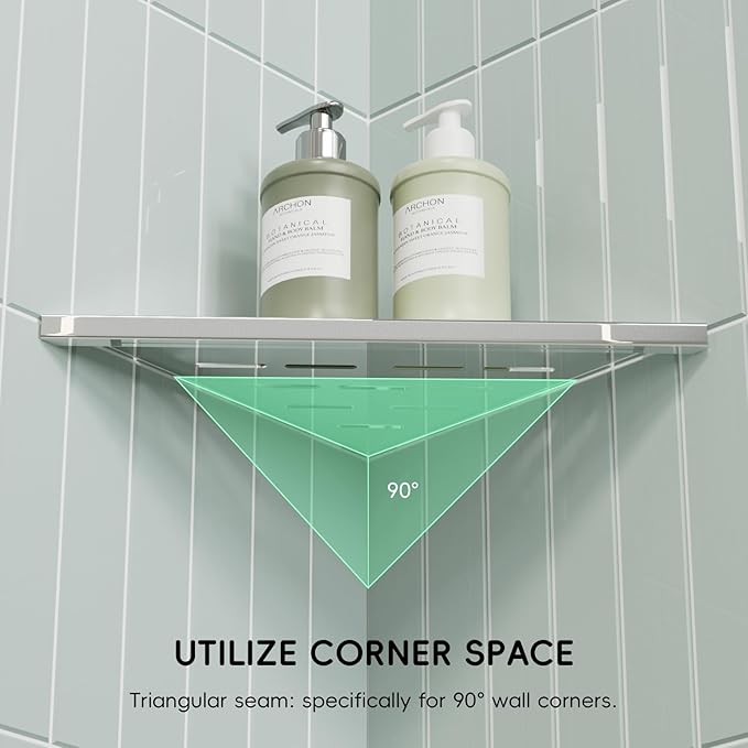 10’’ Shower Corner Shelf, Stainless Steel Shower Shelves with Razor Hole for Bathroom, Grout in Corner Shelf with Hooks for Tiled Wall 2 Pack, Polished