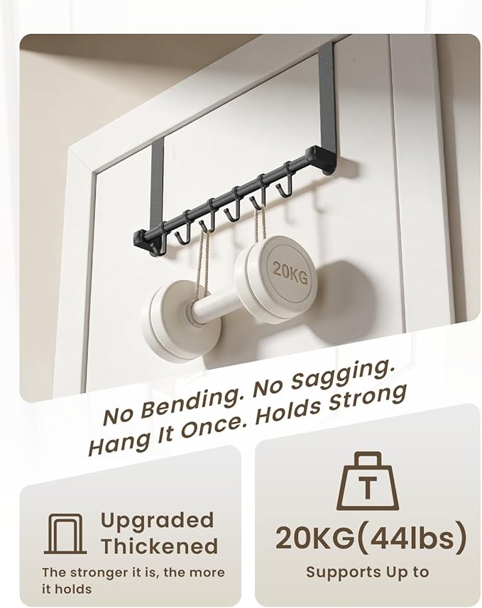 BOF Heavy Duty Over The Door Hooks, Moving 6 Door Hooks for Hanging, Over The Door Hanger Organizer for Bathroom,Black
