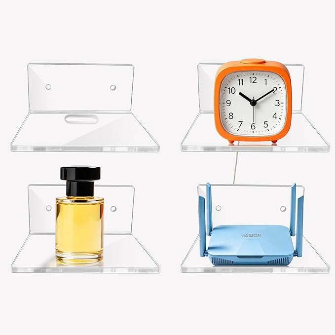 Acrylic Wall Shelves,Clear Floating Shelves for Display (4 Pieces with Holes)