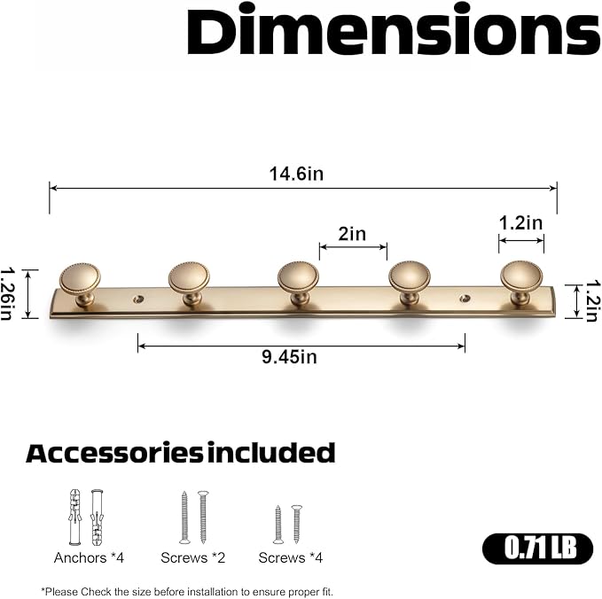 Goo-Ki Champagne Bronze Coat Rack Wall Mount with Escutcheon Backplate, Modern Heavy Duty Zinc Alloy Coat Hooks, Soft Gold Hat and Towel Hanger Rail for Entryway, Bathroom and Mudroom (5 Hooks)