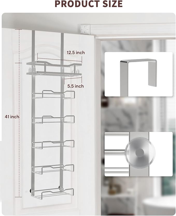 Aetyord Hanging Towel Racks for Bathroom No Drill - Over The Door 6-Tier Bath Towel Storage Organizer for Small Bathrooms-Back Door Large Tiered Towel Holder Hanger for Rolled Towels RV Camper Silver