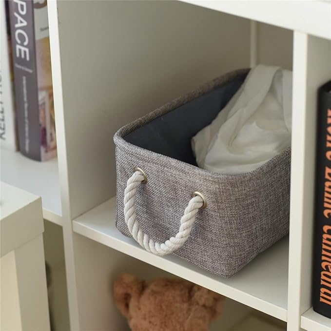 TheWarmHome Storage Bins Basket - Storage Baskets for Organizing Shelves,Home Closet Organizer for Book Shelf Organization,Fabric Storage Cubes,Medium Decorative Grey Basket Gift