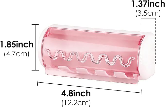 1 PCS Self Adhesive Toothbrush Holder with Cover for Bathroom, 5-Slot Wall Mounted Toothbrush Organizer Rack for Shower, Dorm, Cabinet (Pink)