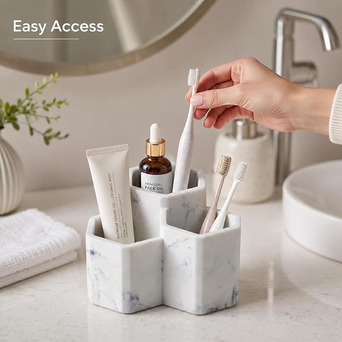 Resin Toothbrush Holders for Bathrooms, Electric Toothbrush and Toothpaste Holder,3 Slots Tooth Brush Organizer for Bathroom Countertop, Shower, Vanity