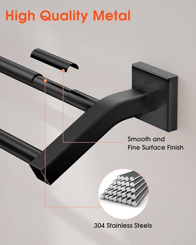 Alise Bath Double Towel Bars, 16 Inch Towel Holder Towel Racks for Bathroom Lavatory,SUS304 Stainless Steel Towel Hanger Towel Rail Wall Mount,Matte Black