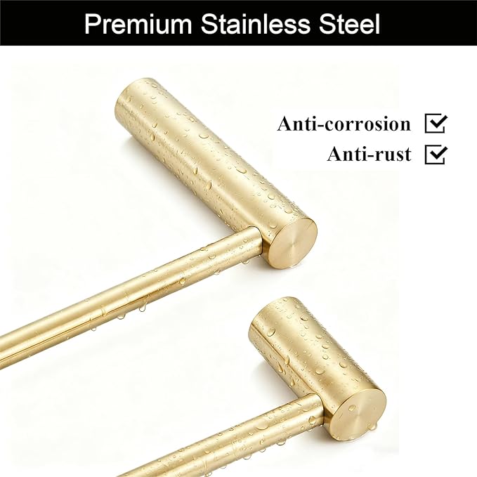 Towel Racks for Bathroom, NEWRAIN 30 inch Double Bath Towel Bar Wall Mounted, Stainless Steel Kitchen Towel Holder, Brushed Gold Towel Rod Towel Rail Hange