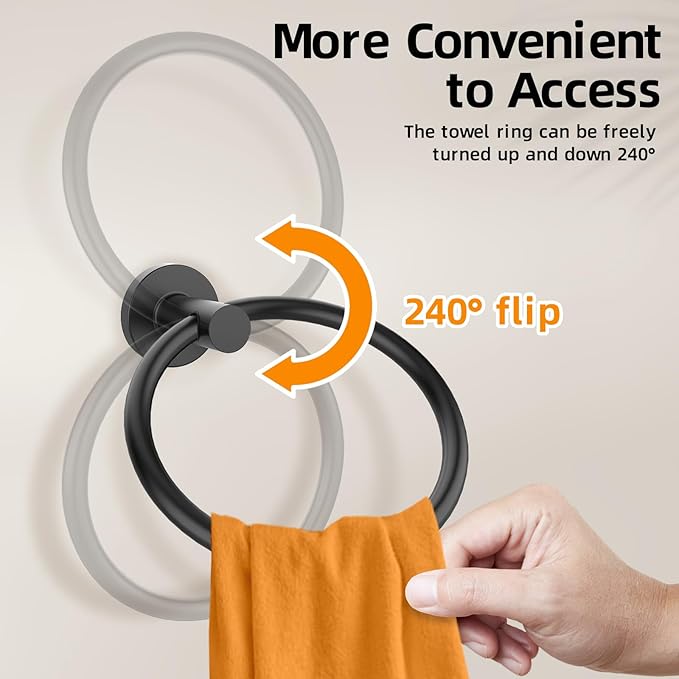 Matte Black Towel Ring 4Pack, SUS304 Stainless Steel Hand Towel Holder for Bathroom Kitchen, Modern Style Towel Hanger, Thicken Ring Towel Holder, Towel Rack Round Wall Mounted