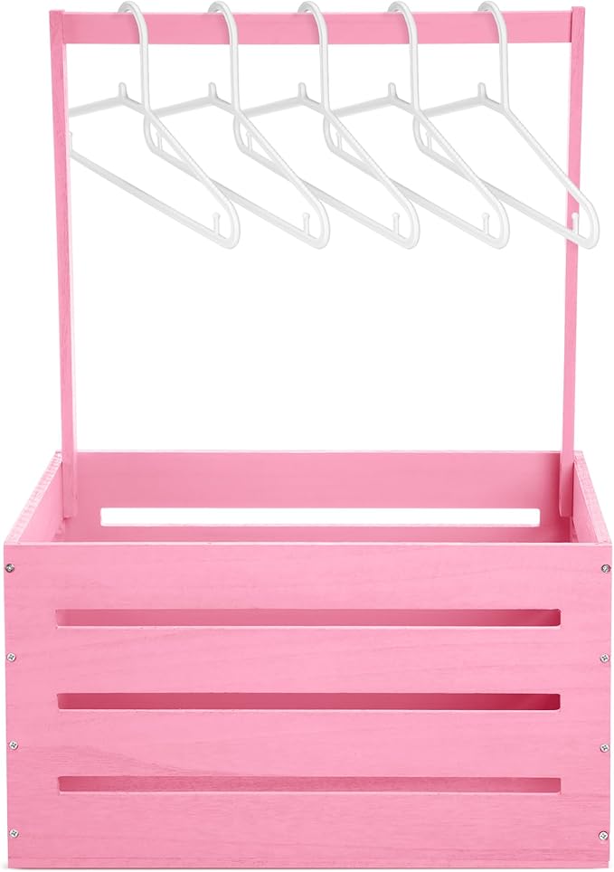 Suzile Wooden Baby Shower Crate Closet Wood Basket for Gifts with Handle Boy Girl Clothes Gender Reveal Storage Box for Newborn New Parent(Pink)