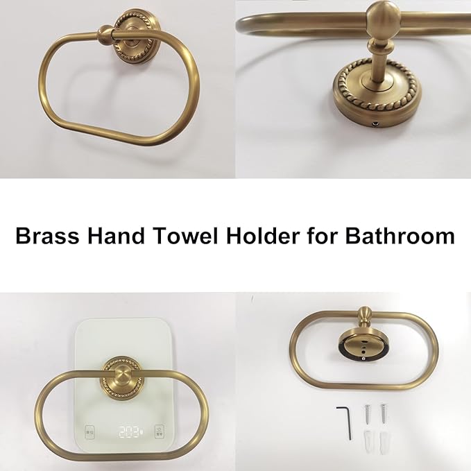 Oval Towel Ring, Brass Towel Holder for Bathroom Wall Mounted, Antique Gold Hand Towel Ring, Fashion Towel Rack Hanger for Washroom, Kitchen, Washbasin, Bar