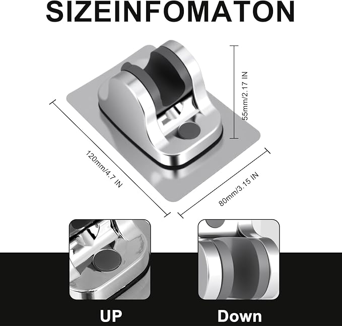 Strong Adhesive Adjustable Shower Head Holder- Wall Mounted Heavy Duty Shower Head Shelf Bracket, Plastic Bracket Stick on Wall, Mount ABS- Shower Head Holder for Handheld Shower Heads (Silver, 1)