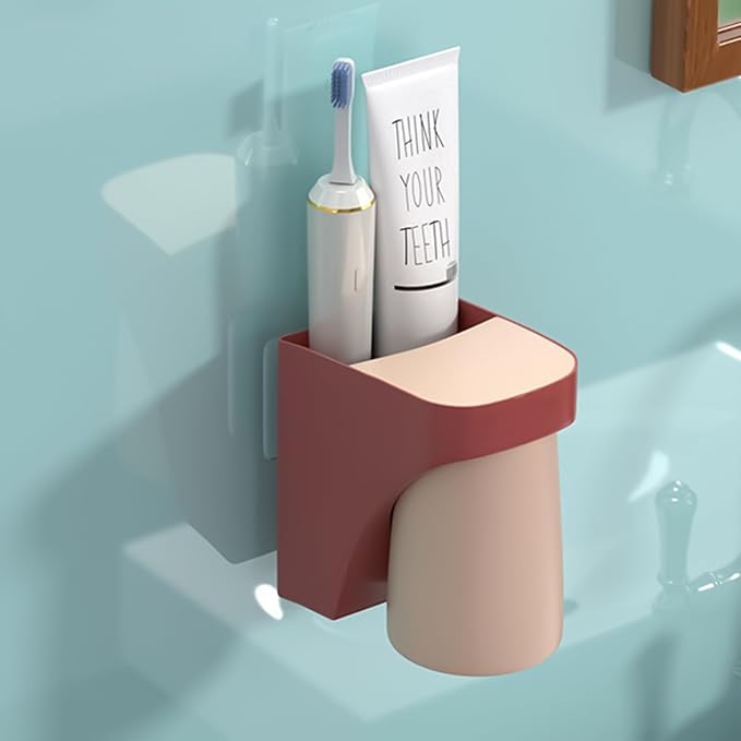 Magnetic Cup 2 in 1 Toothbrush Holder for Bathroom,Wall Mounted Drill-Free Electric Toothbrushes Storage Organizer Space Saving, for Waterpik Oral-B, Family Father Mother and Son/Daughter (Rosepink)