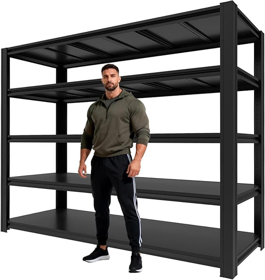 5-Tier Metal Storage Shelves, Adjustable Shelving Units, Boltless Assembly, Black, 83 x 54.88 x 23 Inch, for Warehouse Garage Shed Basement (83H*54.88W*23D)