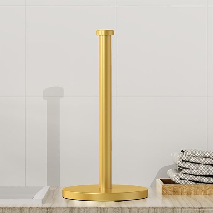 VEHHE Gold Paper Towel Holder Stand, Paper Towel Holder with Weighted Base and Suction Cups for Kitchen Bathrooms