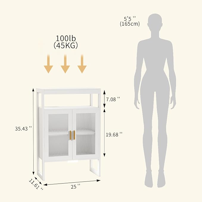 Bathroom Floor Storage Cabinet Freestanding Organizer with Sensor Light & Acrylic Doors for Bathroom, Home Office, Bedside, Sofa Side Table