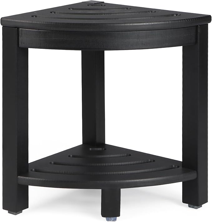 Apolimi HDPE Corner Shower Stool,Shower Bench Seat with Storage Shelf for Shaving Legs Plastic Spa Bath Step Foot Rest for Bathroom Small Place (Black)