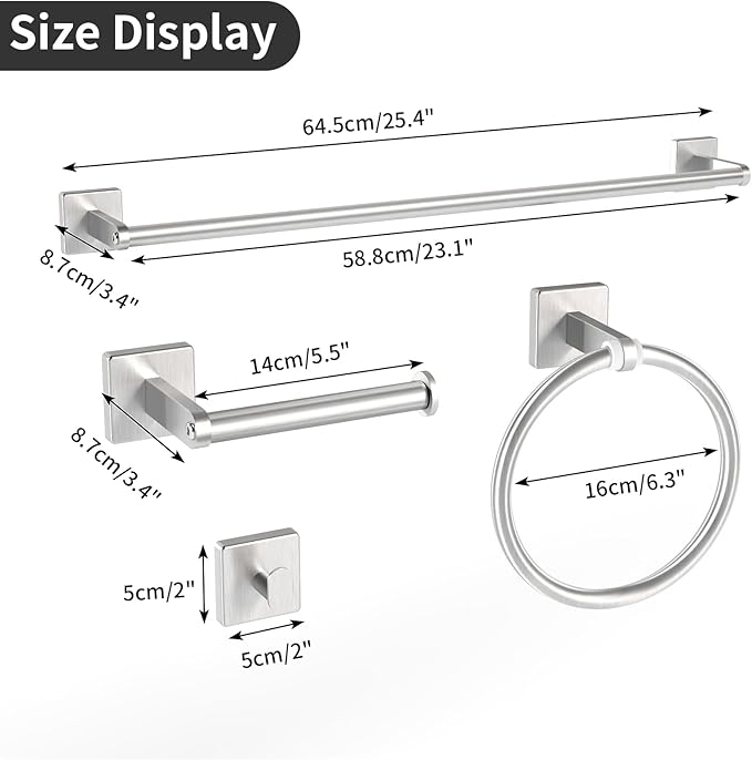 KLJKPA Brushed Nickel Bathroom Hardware Set, 24 inch Towel Racks for Bathroom, Stainless Steel Bathroom Accessories Set, Wall Mounted, 4-Piece