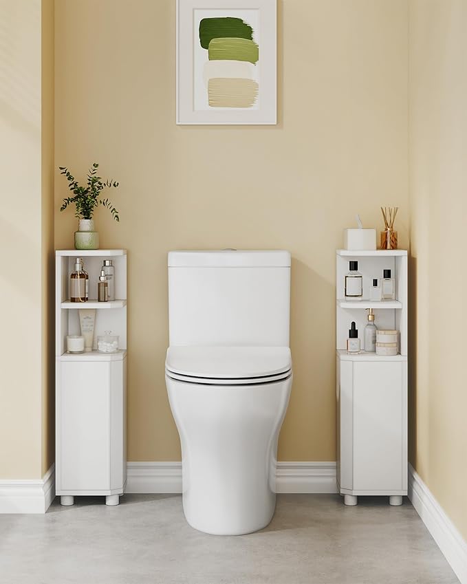 Hzuaneri Corner Cabinet, Small Bathroom Corner Cabinet with Doors, Narrow Storage Cabinets with Adjustable Shelves, Bathroom Organizers and Storage for Small Space, White BC20003X