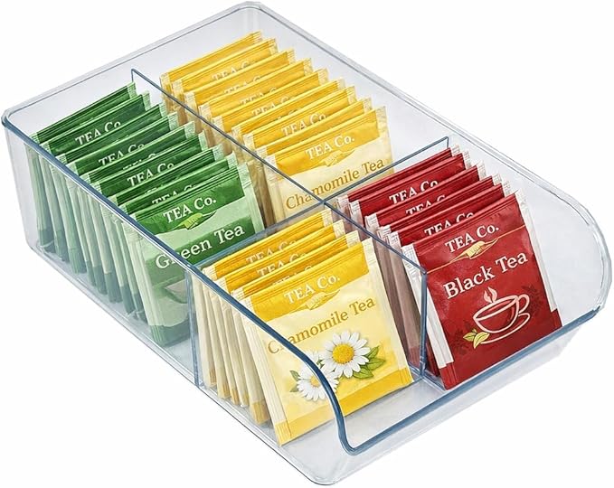 Azar Displays 556752-4PK Clear Storage Bin with Dividers Multi-Compartment Stackable Organizer for Kitchen Bathroom Pantry and Office BPA-Free Plastic (Pack of 4)