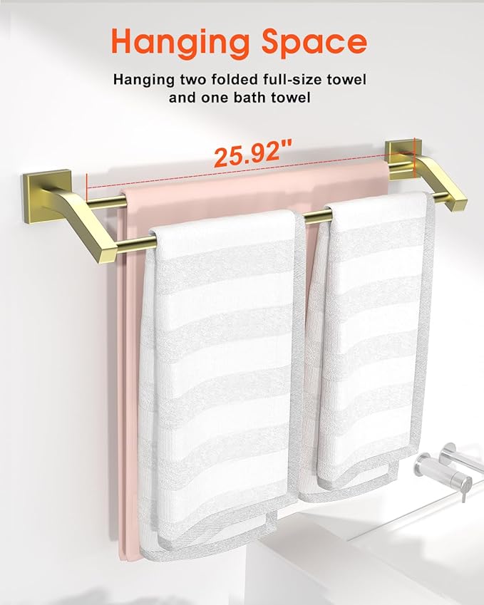 Alise Bath Double Towel Bars Towel Racks for Bathroom,Wall Mount Towel Holder Heavy Duty SUS304 Stainless Steel Towel Hanger Towel Rail,Gold,28 Inch