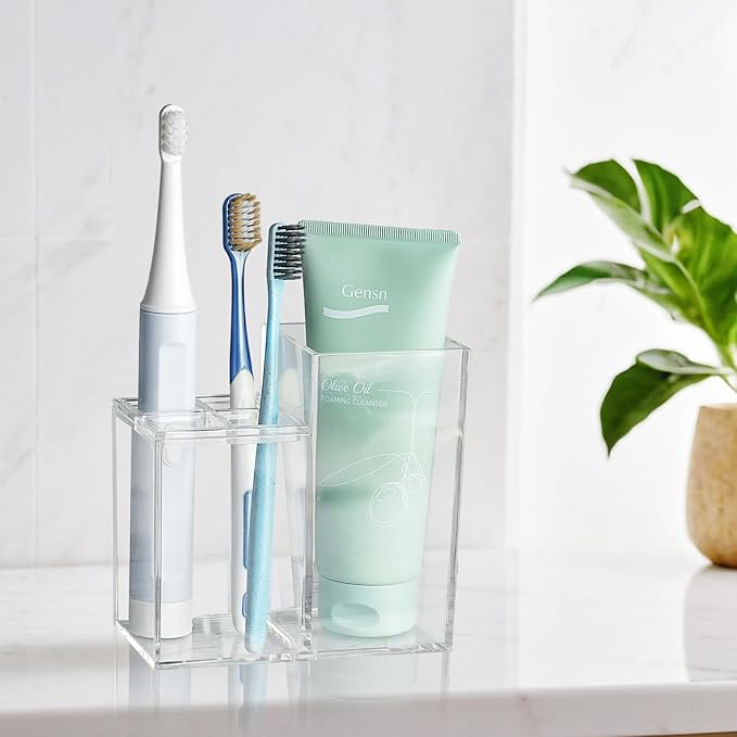 Acrylic Toothbrush Holders for Bathroom, 5 Slots Toothbrush and Toothpaste Storage Organizer Holder, Home Decor for Bathroom Accessories Organizer - Clear