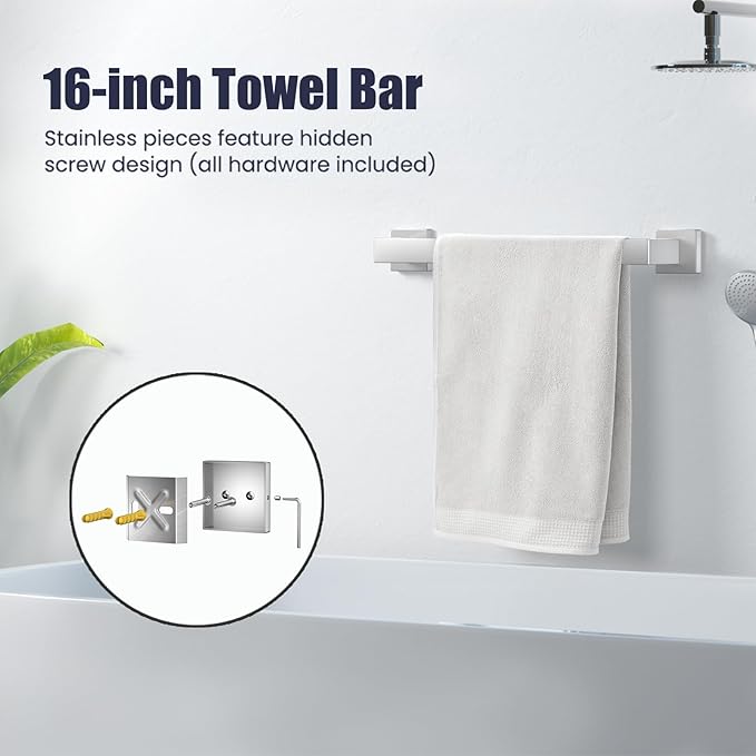 Bathroom Hardware Accessories Set: Bath Towel Bar Set, Towel Racks for Bathroom Wall Mounted, SUS304 Stainless Steel (Brushed Nickel, 5-Pieces)
