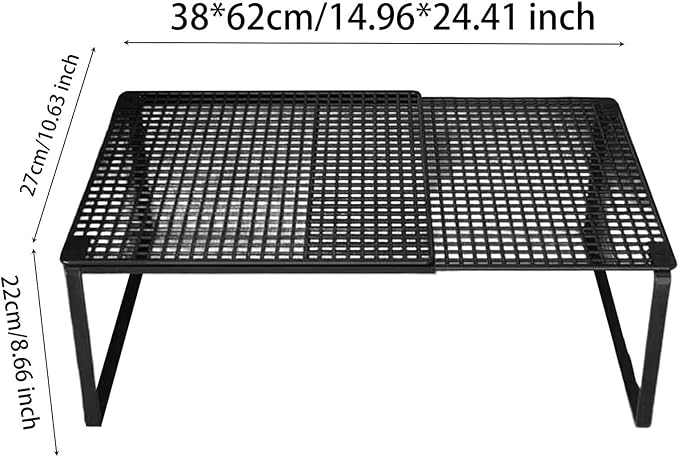 Expandable Cabinet Storage Shelf Adjustable Organizer Rack Stand Riser for Under Sink Wardrobe Books Dorm Kitchen- Black 38 to 62cm