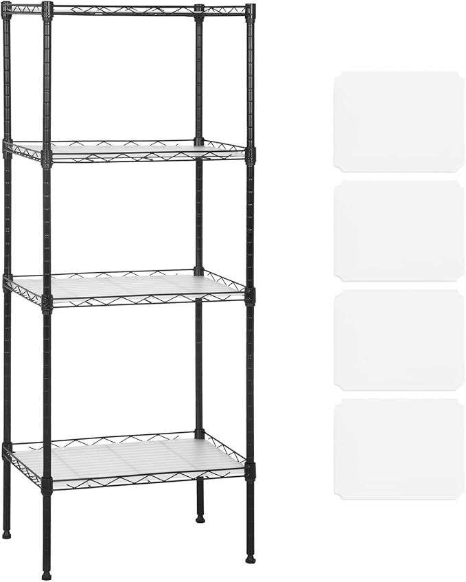 Wire Shelving Unit with PP Liners, 4 Tier Metal Storage Shelves for Laundry Room Organization, Closet Shelf Organizer, Kitchen Rack, Garage Storage, Black, 18" x 12" x 44" ﻿