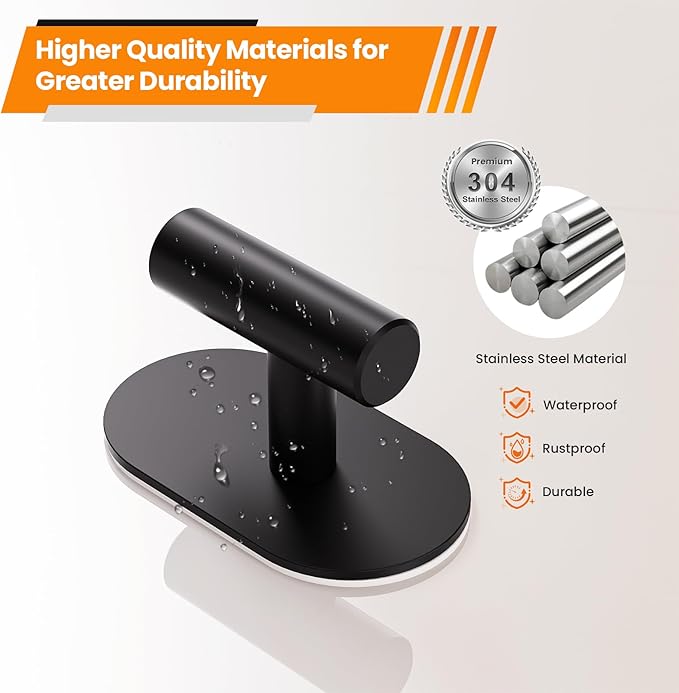 Aikzik Black Adhesive Hooks Heavy Duty-Max 26lb, Wall Hooks for Shower, Bathroom, Towel, Coat, Robe, Stainless Steel Hooks for Hanging, Sticky Hooks for Walls No Damage- 4 Pack