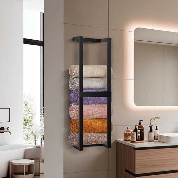 Towel Rack for Rolled Towels, Towel Racks for Bathroom, Wall Mounted 31 inch Bathroom Towel Storage Rack, Bath Towel Holder Wall for Modern Small Space Bathroom Towel Storage