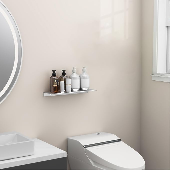 Danpoo 16 inch Floating Shelf for Wall Organizer & Storage, Display Shelf, Metal Wall Shelf for Bathroom, Living Room, Kitchen, Bedroom(Silver)