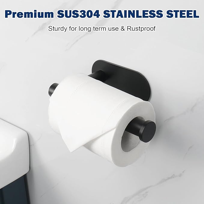 NearMoon Toilet Paper Holder Self Adhesive, Premium Thicken SUS304 Stainless Steel Rustproof Adhesive Toilet Roll Holder no Drilling for Bathroom, Kitchen, Washroom (3 Pack, Matte Black)