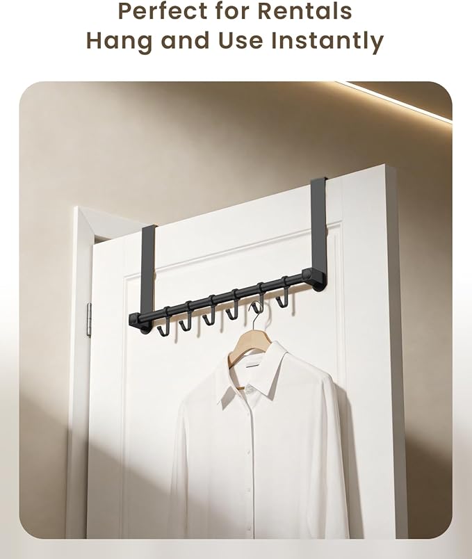 BOF Heavy Duty Over The Door Hooks, Moving 6 Door Hooks for Hanging, Over The Door Hanger Organizer for Bathroom,Black