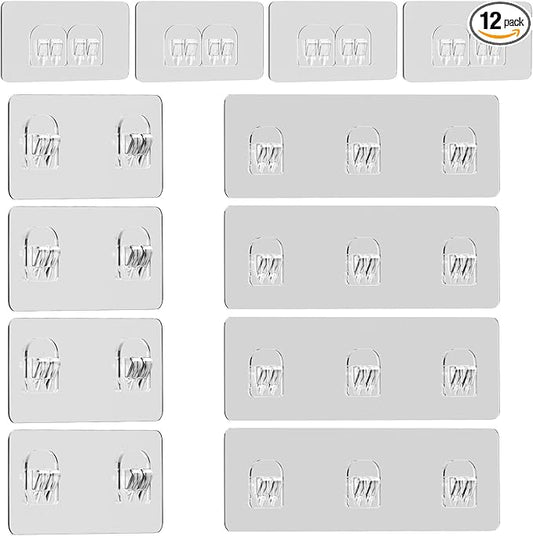 12 Pack Shower Caddy Adhesive Replacement, Shower Adhesive Strips, Strong Adhesive Hooks, Waterproof Sticker, No Drilling, for Bathroom Shelf and Kitchen Racks