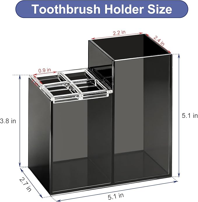 Acrylic Toothbrush Holders for Bathroom, 5 Slots Toothbrush and Toothpaste Storage Organizer Holder, Home Decor for Bathroom Accessories Organizer - Black