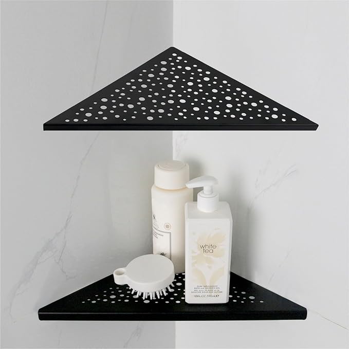 HIDROP Matte Black Corner Shower Shelf 10 Triangular Corner Shelf Stainless Steel Bathroom Shelf for Tiled Wall, 2 Pack Shower Corner Shelf, No Drilling