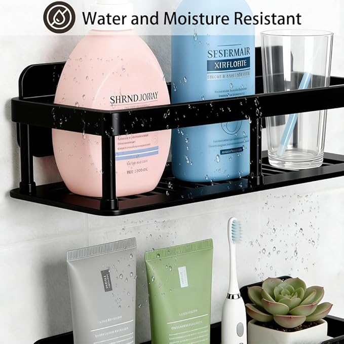 ACEXINYAN Shower Caddy Adhesive, Self-Adhesive Bathroom Shelves Basket, 2 Pack Large Capacity Shower Shelve for Inside Shower, No Drilling Bathroom Organizers and Storage for Home Decor (2, Black)