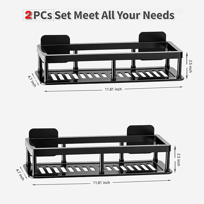 ACEXINYAN Shower Caddy Adhesive, Self-Adhesive Bathroom Shelves Basket, 2 Pack Large Capacity Shower Shelve for Inside Shower, No Drilling Bathroom Organizers and Storage for Home Decor (2, Black)