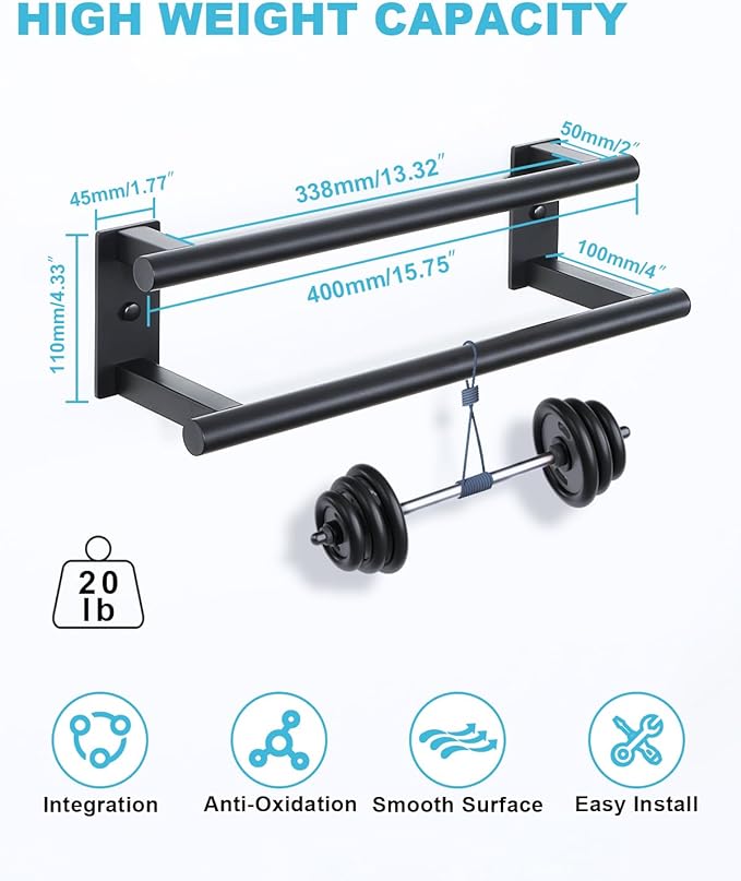 Alise Bathroom Double Towel Bar, 16 Inch Wall Mount Towel Holder, Towel Racks for Bathroom, SUS304 Stainless Steel Towel Hanger, Thickened Pipe with Strong Load-Bearing Capacity, Matte Black