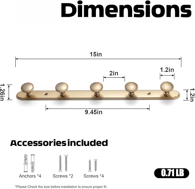 Goo-Ki Champagne Bronze Coat Rack Wall Mount with Orbit Rim Backplate, Modern Heavy Duty Zinc Alloy Coat Hooks, Soft Gold Hat and Towel Hanger Rail for Entryway, Bathroom and Mudroom (5 Hooks)