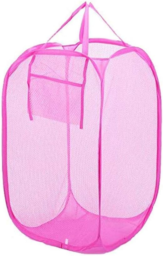 Small Collapsible Kids Hamper Fold Office Waste Bins Pop Up Basket Laundry Sorter For Bedroom Closet,Living Room,Camp Pink