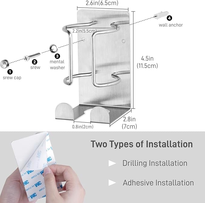 Curling Iron Holder, Stainless Steel Flat Iron Holder Wall Mount, Hair Straightener Holder for Bathroom Storage, Dyson Airstraight Holder Space Saving Silver PTALSEAW
