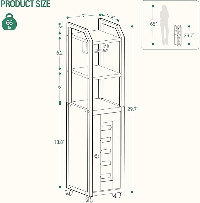 Hzuaneri Bathroom Storage Cabinet - Toilet Paper Storage Cabinet, Small Toilet Paper Holder with 4 Wheels, Bathroom Organizer with Adjustable Shelf, for Small Spaces, Rustic Brown BC04601X