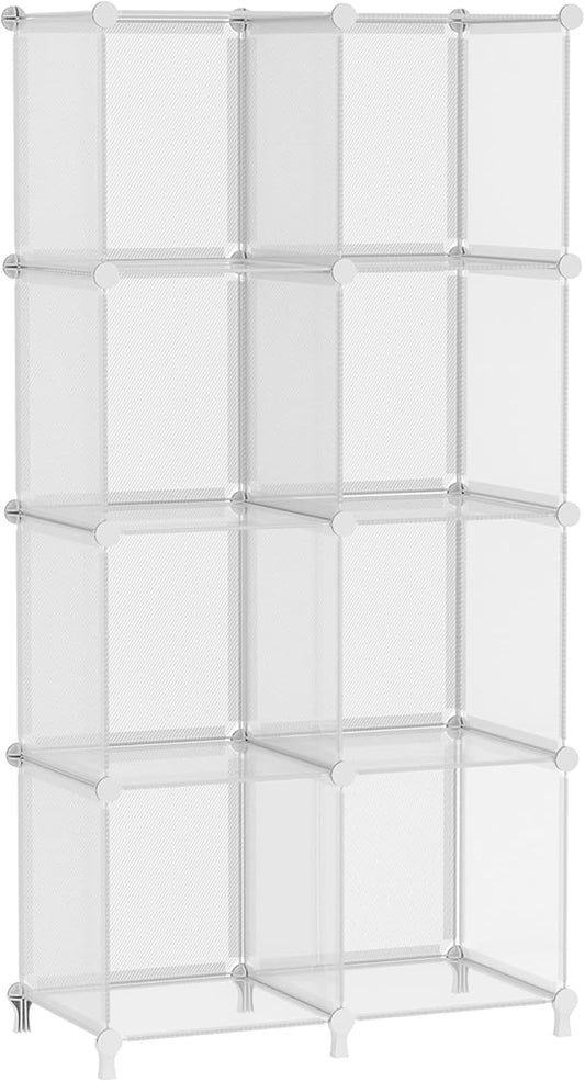 AWTATOS 8 Cube Storage Organizer, Closet Organizer Storage Shelf, Bookcase Bookshelf, DIY Stackable Storage Cubes Shelves for Closet, Bedroom, Home, Office, Transparent Twill