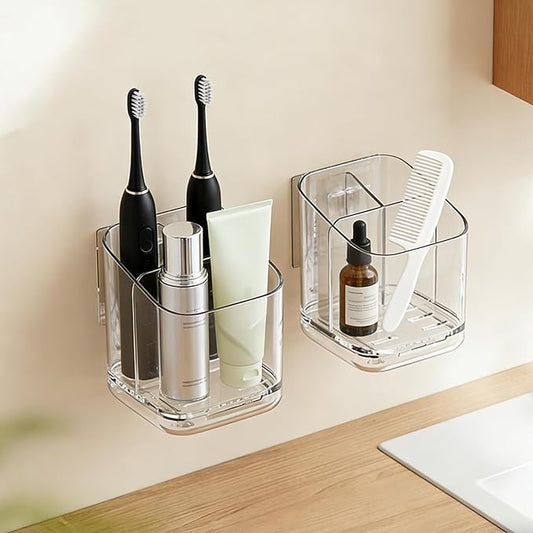 Toothbrush Storage Rack, 3 Slots Toothbrush Organizer with Dividers, Wall Mounted Toothpaste Holder Organizer for Bathroom Countertop Kitchen Office