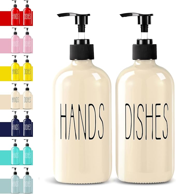 COHOSEGE Glass Soap Dispenser Set 2 Pack,16 Oz Dish Soap Dispenser for Kitchen Sink,Beige Kitchen Accessories and Kitchen Decor,Beige Decorations and Kitchen Utensils for Kitchen